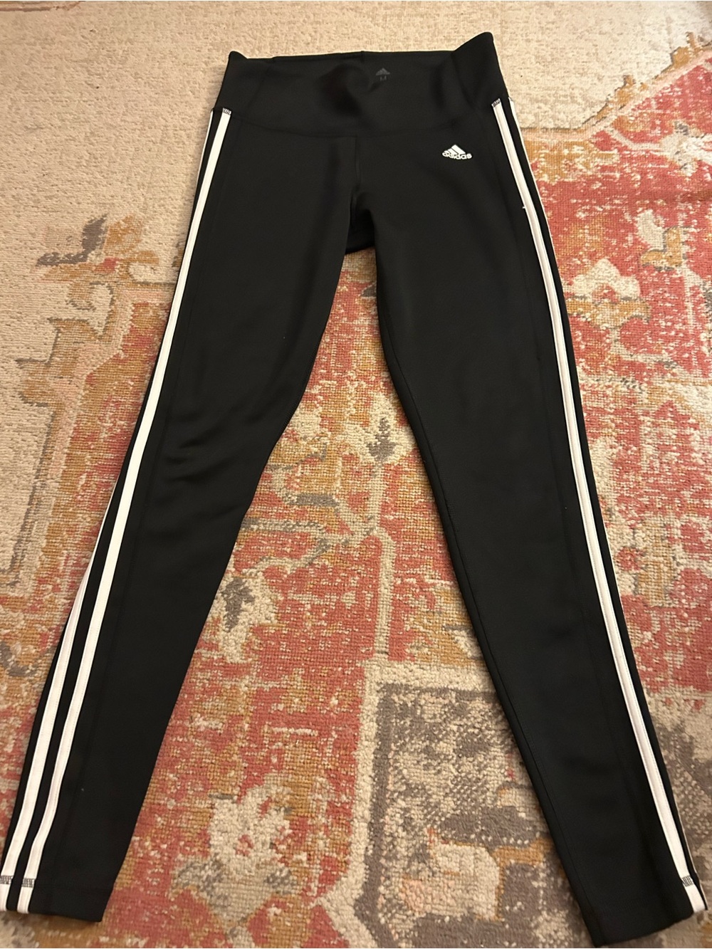 Adidas Women’s S Comfy Black Leggings W/ White Stripe Detail Great for Workouts